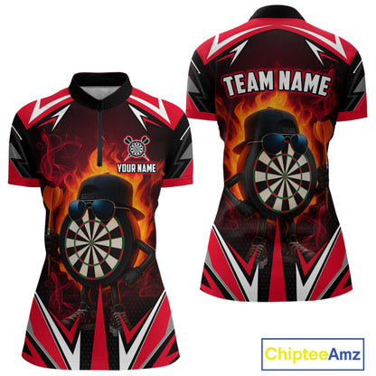 Funny Dartboard Red Flaming Darts Shirt For Women Custom Darts League Jersey Team Polo & Quarter Zip TDM5387
