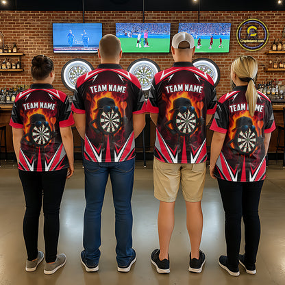 Funny Dartboard Red Flaming Darts Shirt For Men Custom Darts League Jersey Team Polo & Quarter Zip TDM5387