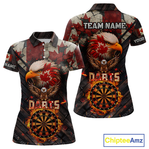 Canada Flag 3D Dartboard Fire Flame Custom Eagle Darts Shirt For Women, Patriotic Darts Team Jersey TDM4148