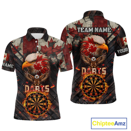 Canada Flag 3D Dartboard Fire Flame Custom Eagle Darts Shirt For Men, Patriotic Darts Team Jersey TDM4148