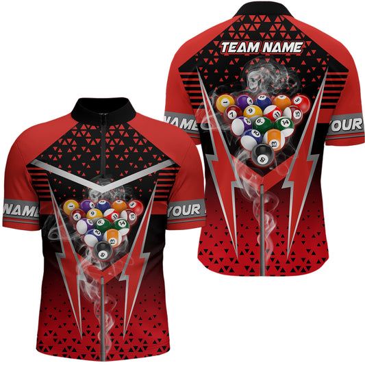 Personalized Red Billiard Balls Smoke Men Quarter-Zip Shirts Custom Name Billiard Jerseys TDM0525