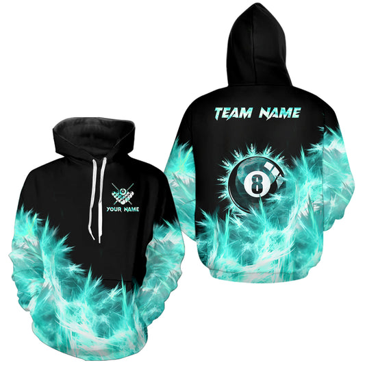 Turquoise Icy Light 8 Ball Pool Hoodie For Men And Women Custom Billiard Hoodie Team Jersey TDM5689