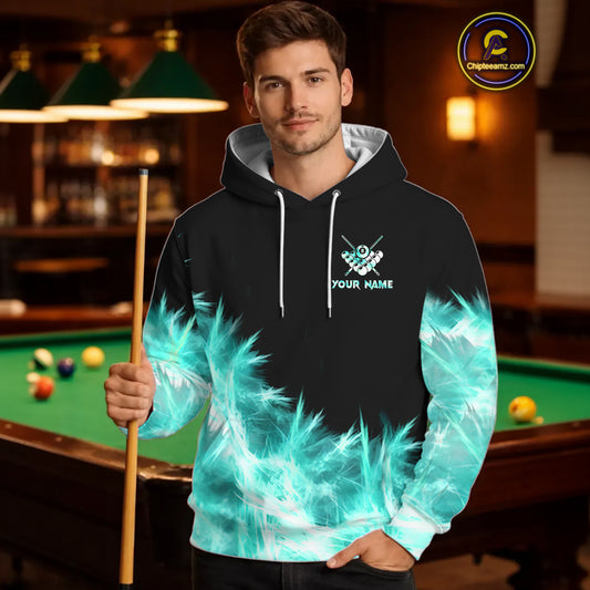 Turquoise Icy Light 8 Ball Pool Hoodie For Men And Women Custom Billiard Hoodie Team Jersey TDM5689