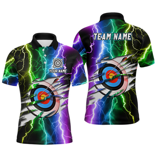 Personalized Archery Colorful Thunder Lightning Men Polo Shirts Custom Archery 3d Target Shirts TDM1082
