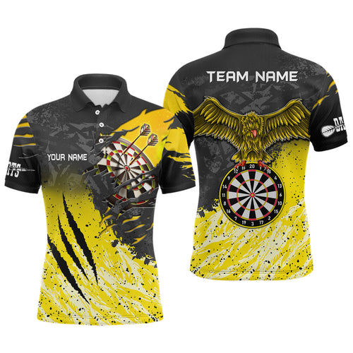 Personalized Yellow Black Eagle Dartboard Dart Polo & Quarter Zip For Men Custom Team Dart Jerseys TDM3521
