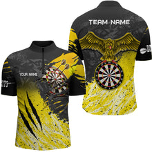 Load image into Gallery viewer, Personalized Yellow Black Eagle Dartboard Dart Polo &amp; Quarter Zip For Men Custom Team Dart Jerseys TDM3521