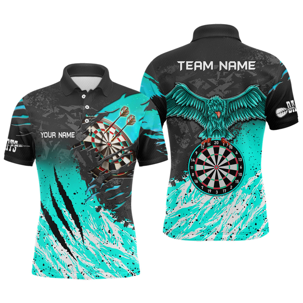 Personalized Turquoise Black Eagle Dartboard Dart Polo & 1/4 Zip For Men Custom Team Dart Jerseys TDM3522