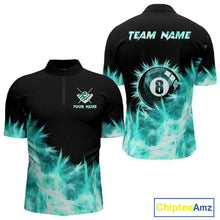 Load image into Gallery viewer, Turquoise Icy Light 8 Ball Pool Billiard Polo &amp; 1/4 Zip For Men Custom Billiard Team Jerseys  TDM5689
