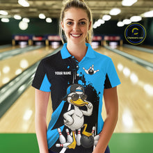 Load image into Gallery viewer, Custom Black And Blue Funny Duck Bowling Shirts For Women, Bowling Team Jersey Polo &amp; 1/4 Zip TDM6292