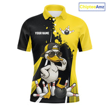 Load image into Gallery viewer, Custom Yellow Black Funny Duck Bowling Shirts For Men, Bowling Team Jersey Polo &amp; 1/4 Zip TDM6293