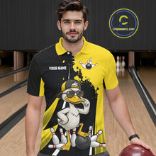 Load image into Gallery viewer, Custom Yellow Black Funny Duck Bowling Shirts For Men, Bowling Team Jersey Polo &amp; 1/4 Zip TDM6293