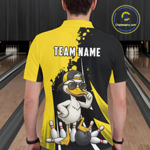 Load image into Gallery viewer, Custom Yellow Black Funny Duck Bowling Shirts For Men, Bowling Team Jersey Polo &amp; 1/4 Zip TDM6293