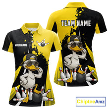 Load image into Gallery viewer, Custom Yellow Black Funny Duck Bowling Shirts For Women, Bowling Team Jersey Polo &amp; 1/4 Zip TDM6293