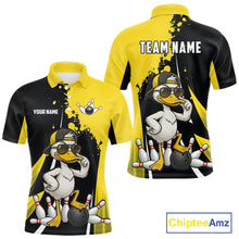 Load image into Gallery viewer, Custom Yellow Black Funny Duck Bowling Shirts For Men, Bowling Team Jersey Polo &amp; 1/4 Zip TDM6293