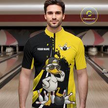 Load image into Gallery viewer, Custom Yellow Black Funny Duck Bowling Shirts For Men, Bowling Team Jersey Polo &amp; 1/4 Zip TDM6293