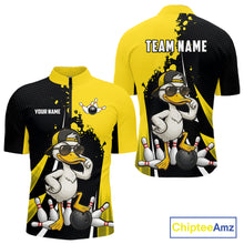 Load image into Gallery viewer, Custom Yellow Black Funny Duck Bowling Shirts For Men, Bowling Team Jersey Polo &amp; 1/4 Zip TDM6293