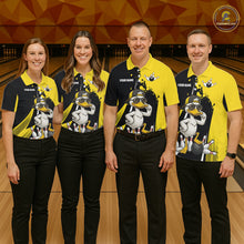 Load image into Gallery viewer, Custom Yellow Black Funny Duck Bowling Shirts For Men, Bowling Team Jersey Polo &amp; 1/4 Zip TDM6293