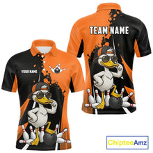 Load image into Gallery viewer, Custom Black And Orange Funny Duck Bowling Shirts For Men, Bowling Team Jersey Polo &amp; 1/4 Zip TDM6294