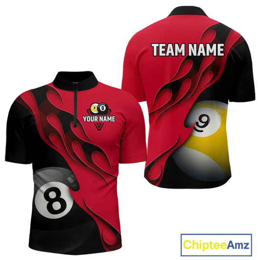 Black And Red Billiard 8 Ball & 9 Ball Pool Shirt For Men Custom Billiard Team Jersey Uniform TDM5162