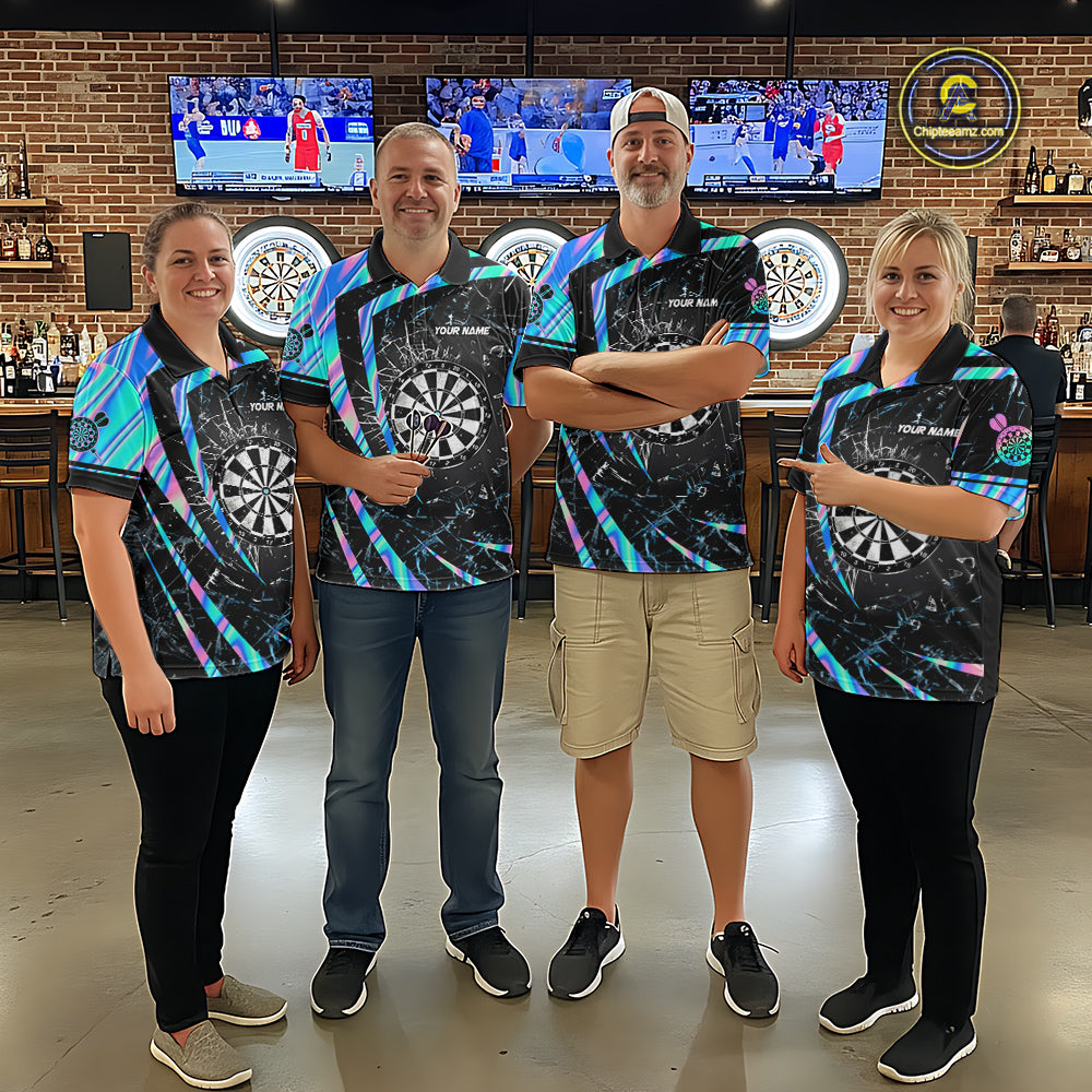 Personalized Holographic Glass Break Darts Shirt For Men Custom Darts Jersey Team Polo & 1/4 Zip TDM5413