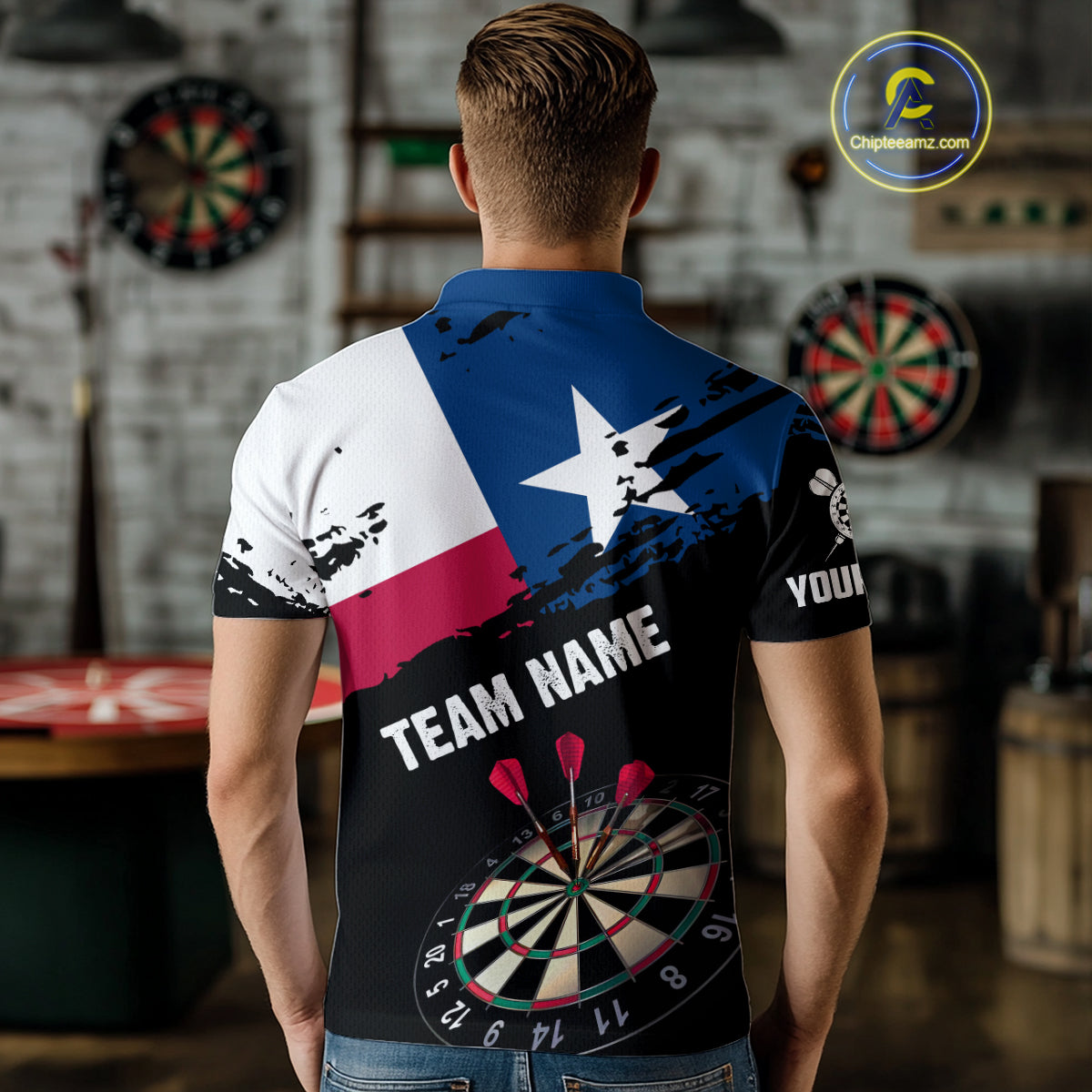Personalized Grunge Texas Flag Mens Darts Shirt Custom Texas Darts Jersey Team Polo & 1/4 Zip TDM5415