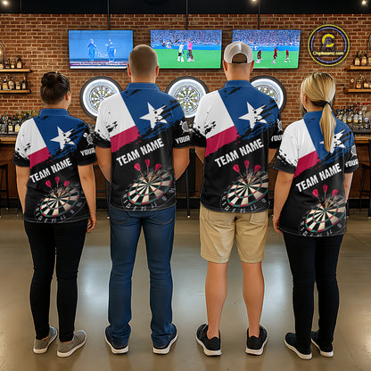 Personalized Grunge Texas Flag Mens Darts Shirt Custom Texas Darts Jersey Team Polo & 1/4 Zip TDM5415