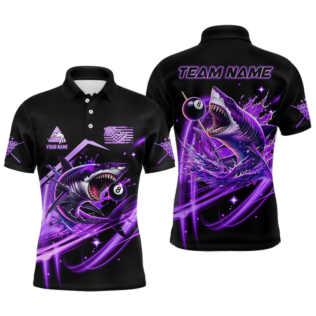 Purple 8 Ball Pool Billiard Shark Polo & Quarter Zip For Men Custom Team League Billiard Jerseys TDM3407
