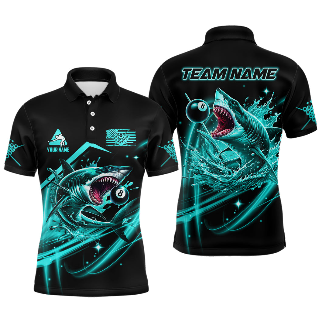 Turquoise 8 Ball Pool Billiard Shark Polo & Quarter Zip For Men Custom Team League Billiard Jersey TDM3408