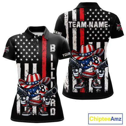 Funny 8 Ball US Flag Billiard Shirt For Women Custom Patriotic Pool Team Jersey Polo & 1/4 Zip TDM6048