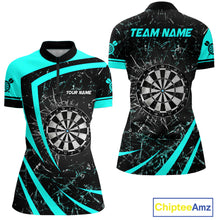 Load image into Gallery viewer, Personalized Turquoise Break Glass Dart Shirts For Women Custom Funny Dart Jerseys Polo &amp; 1/4 Zip TDM3876