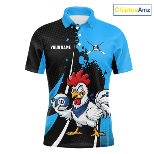 Black And Blue Funny Chicken 10 Ball Billiard Shirt For Men Custom Pool Team Jersey Polo & 1/4 Zip TDM6302