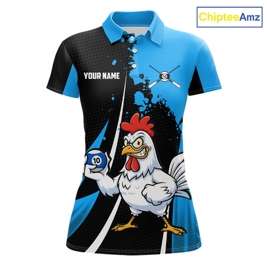 Blue Funny 10 Ball Pool Chicken Billiard Shirt For Women, Billiard Team Jersey Polo & 1/4 Zip TDM6303