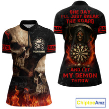 Load image into Gallery viewer, Let My Demon Throw Funny Dart Shirt For Women Custom Flame Skull Darts Team Jersey Polo &amp; 1/4 Zip TDM4166