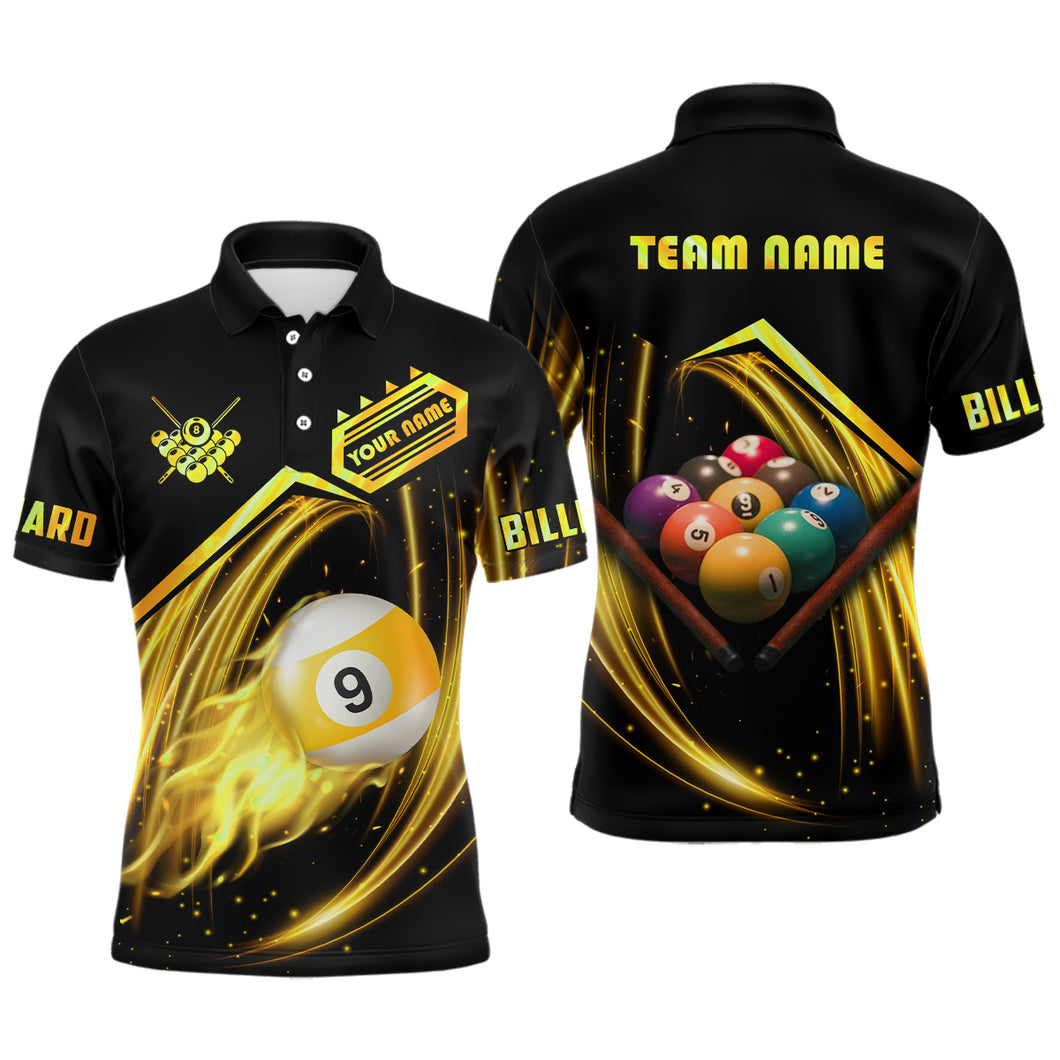 Personalized Yellow 9 Ball Billiard Polo Shirts For Men Custom 9 Ball Team Shirts, Billiard Apparel TDM0544