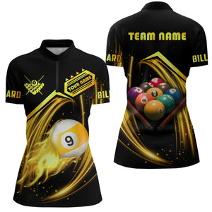 Personalized Yellow 9 Ball Billiard Women 1/4 Zip Shirts Custom 9 Ball Team Shirts, Billiard Apparel TDM0544