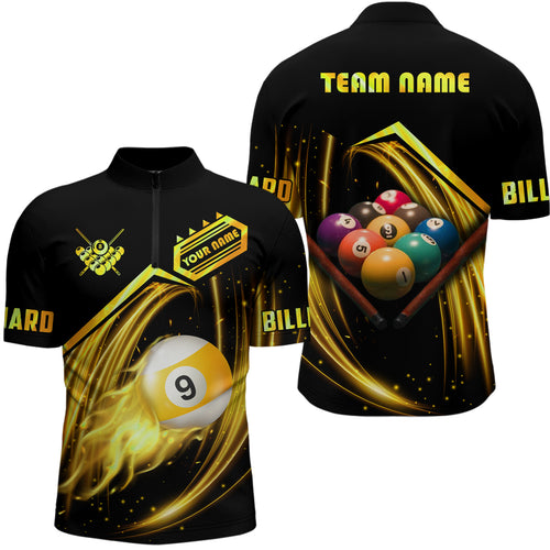 Personalized Yellow 9 Ball Billiard Men Quarter-Zip Shirts Custom 9 Ball Team Shirts, Billiard Apparel TDM0544