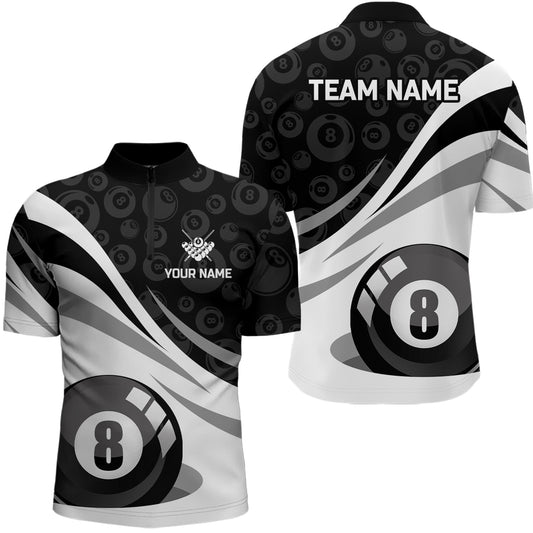 Customized Black White 8 Ball Pool Billiard Jerseys Men Quarter-Zip Shirt Billiard Uniform TDM1090
