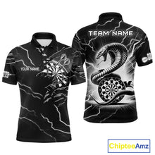 Load image into Gallery viewer, Custom Men&#39;s Dart Shirt – Black &amp; White Lightning Cobra Design – Personalized Dart Team Jersey TDM3882