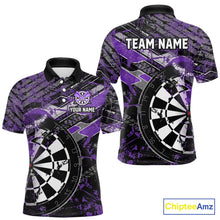 Load image into Gallery viewer, Personalized Purple Splatter Grunge Darts Shirt For Men Custom Darts Jersey Team Polo &amp; 1/4 Zip TDM6486