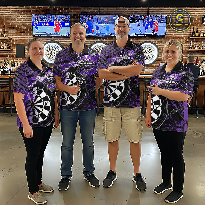 Personalized Purple Splatter Grunge Darts Shirt For Men Custom Darts Jersey Team Polo & 1/4 Zip TDM6486