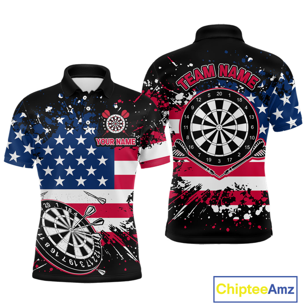 Personalized American Flag Darts Shirt For Men Custom Grunge Paint Splash Patriotic Dart Jersey TDM4171