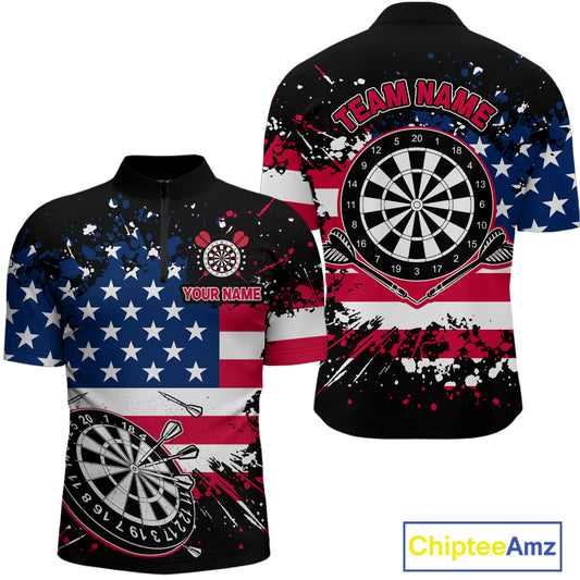 Personalized American Flag Darts Shirt For Men Custom Grunge Paint Splash Patriotic Dart Jersey TDM4171