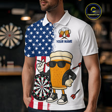 Load image into Gallery viewer, Funny Beer American Flag Dart Shirts For Men Custom Patriotic Darts Team Jerseys Polo &amp; 1/4 Zip TDM4177