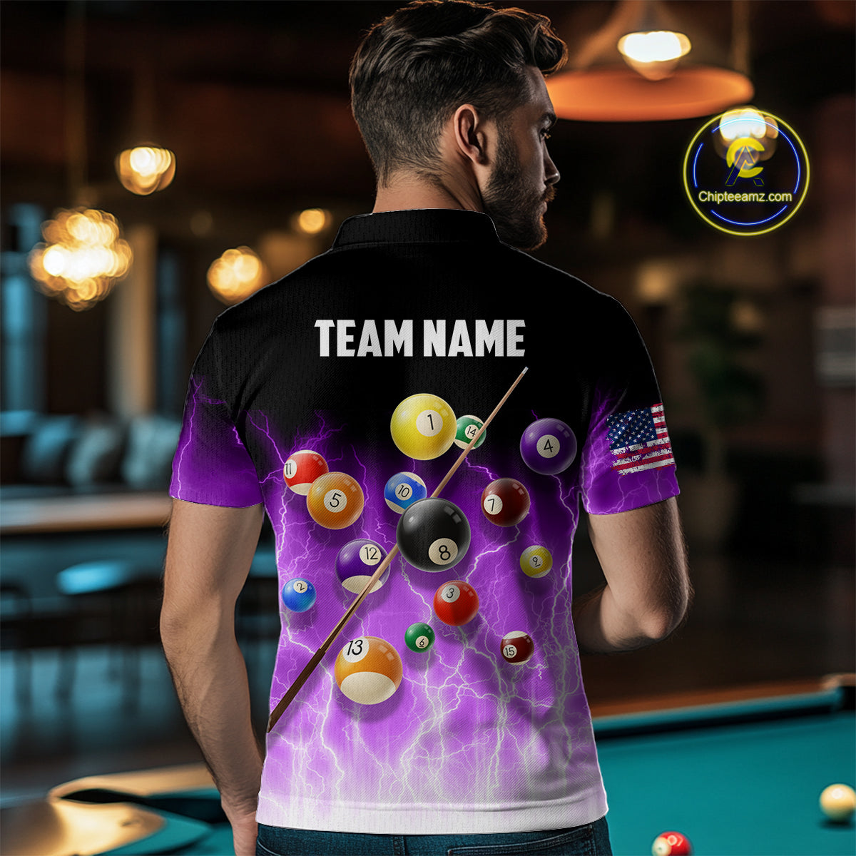Purple Billiard Jersey For Men Custom Thunder Lightning 3D Pool Balls Team Jersey Polo & 1/4 Zip TDM4563