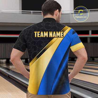 Custom Blue And Gold Bowling Shirts For Men, Bowling League Team Jersey Bowling Tournament Shirts TDM7212