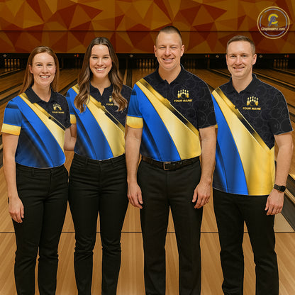 Custom Blue And Gold Bowling Shirts For Men, Bowling League Team Jersey Bowling Tournament Shirts TDM7212