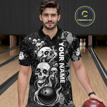 Load image into Gallery viewer, Black Grey Grunge Argyle Skull Bowling Shirt For Men Custom Bowling Team Jersey Polo &amp; 1/4 Zip TDM4773