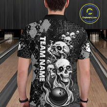 Load image into Gallery viewer, Black Grey Grunge Argyle Skull Bowling Shirt For Men Custom Bowling Team Jersey Polo &amp; 1/4 Zip TDM4773
