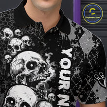 Load image into Gallery viewer, Black Grey Grunge Argyle Skull Bowling Shirt For Men Custom Bowling Team Jersey Polo &amp; 1/4 Zip TDM4773
