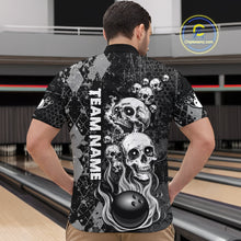 Load image into Gallery viewer, Black Grey Grunge Argyle Skull Bowling Shirt For Men Custom Bowling Team Jersey Polo &amp; 1/4 Zip TDM4773